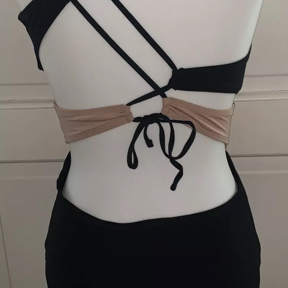 SUNN Lab Swim One Shoulder Color block One-Piece Swimsuit Black, Tan SMALL *NWT* - Picture 5 of 7